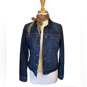 Old Navy Women's Button Denim Trucker Stretch Jean Jacket Dark Wash Size M